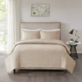 3 Piece Reversible Quilt Set Khaki King Cal King Khaki Polyester