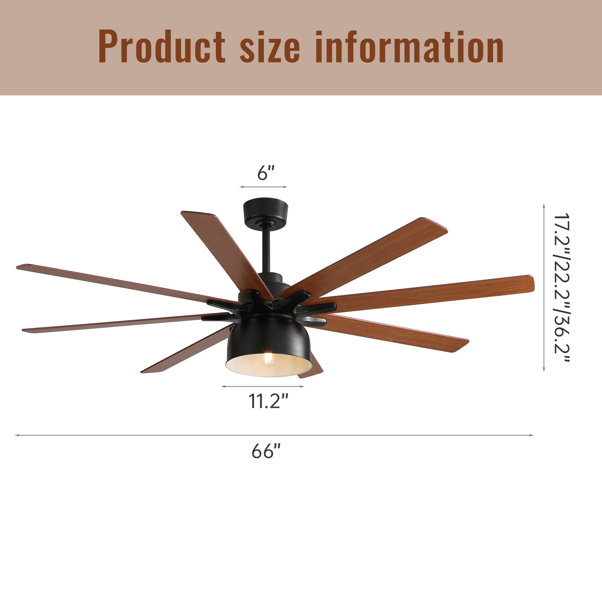 66 Inch Ceiling Fan With 6 Speed Wind 8 Dual Colors Blades Remote Control Reversible Dc Motor With Light Black Plywood