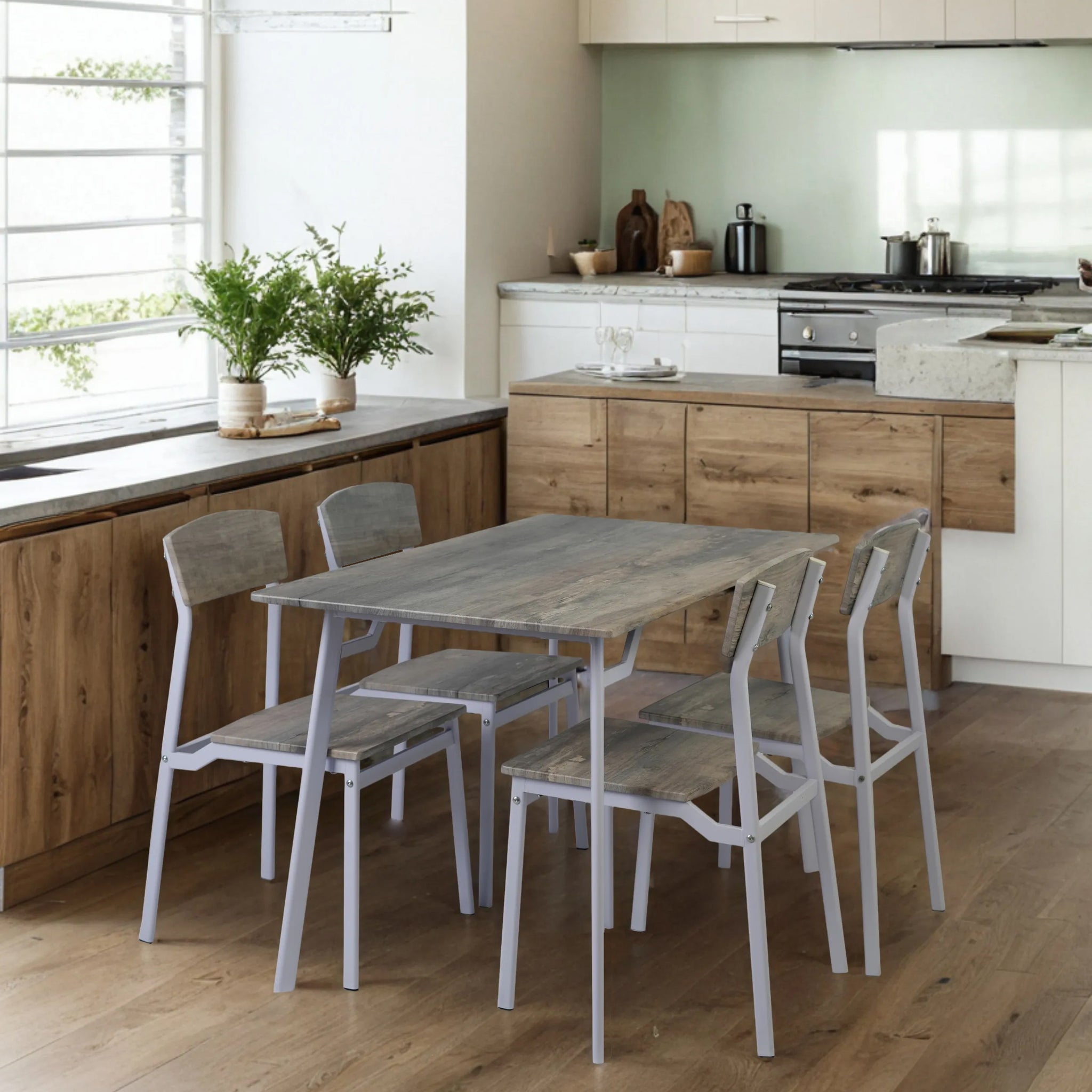 Modem 5 Piece Dining Table Set Grey White Mdf Metal