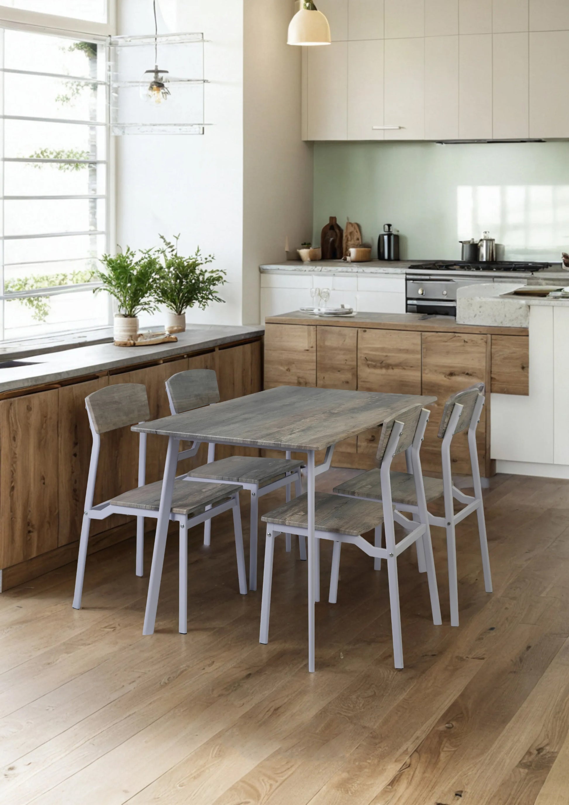 Modem 5 Piece Dining Table Set Grey White Mdf Metal