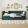 Twin Size Tufted Upholstered Daybed With Trundle, Velvet Sofabed With Rivet Design, No Box Spring Needed,Green Twin Green Velvet