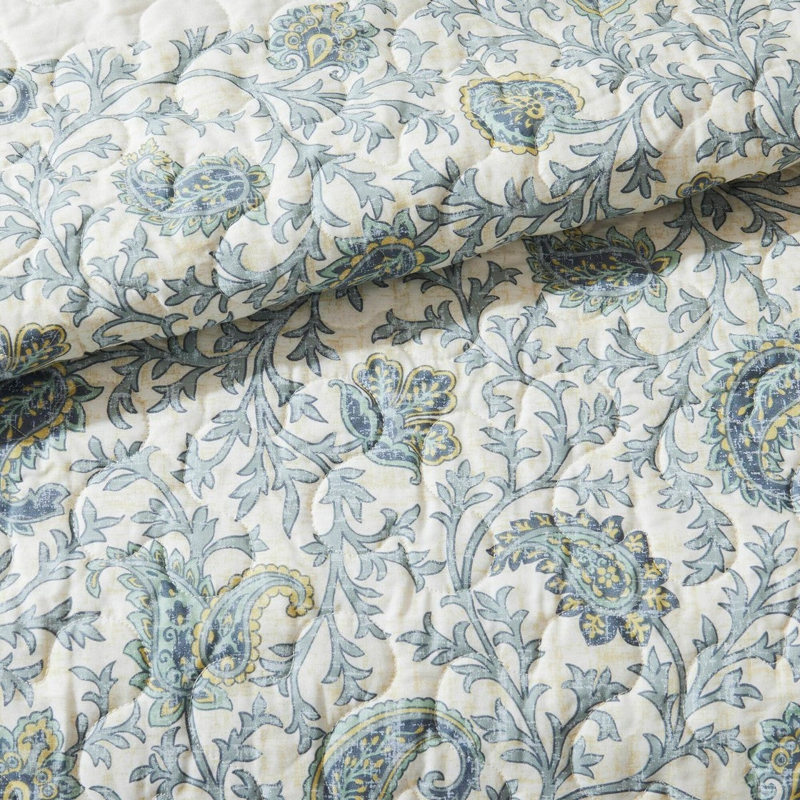 6 Piece Cotton Percale Quilt Set With Throw Pillows Aqua King Cal King King Aqua Polyester