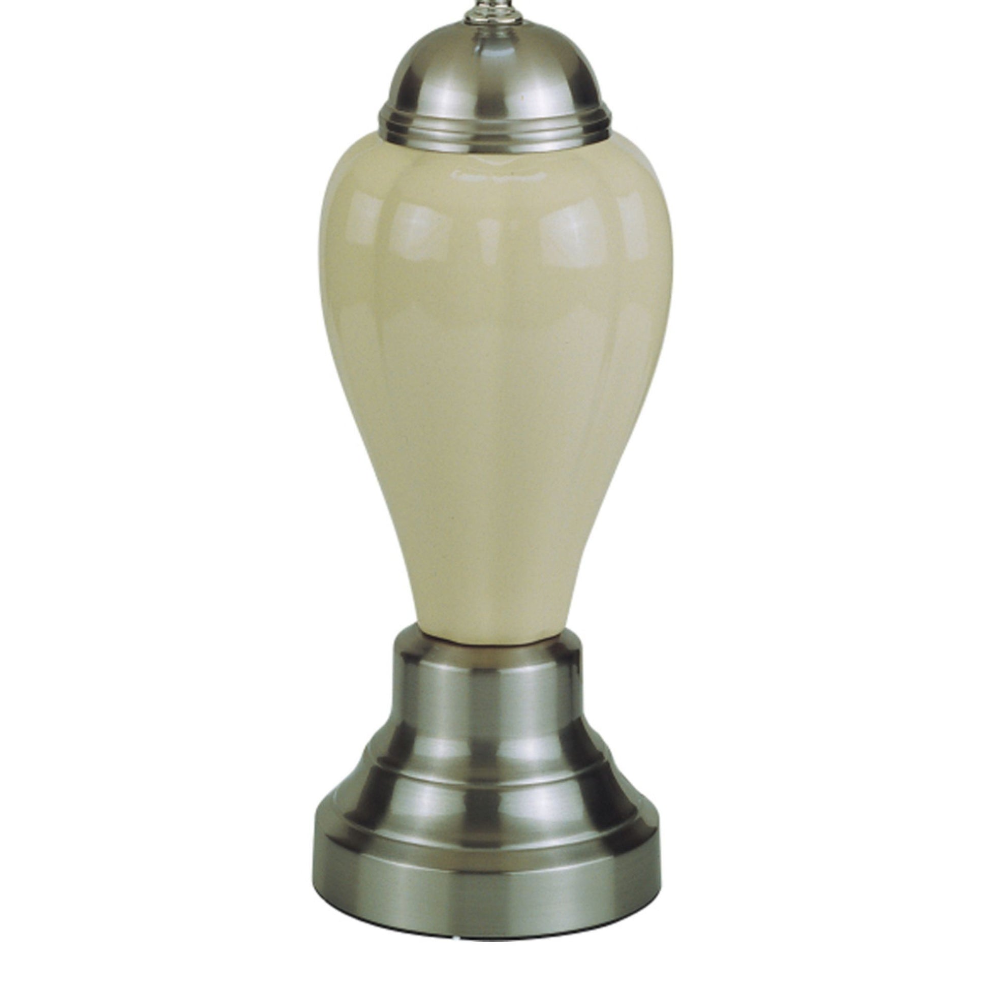 27" Tall Ceramic Table Lamp, Urn Shaped With Silver Ivory Finish, Linen Shade Multicolor Ceramic