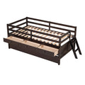 Low Loft Bed Twin Size With Full Safety Fence, Climbing Ladder, Storage Drawers And Trundle Espresso Solid Wood Bed Espresso Solid Wood