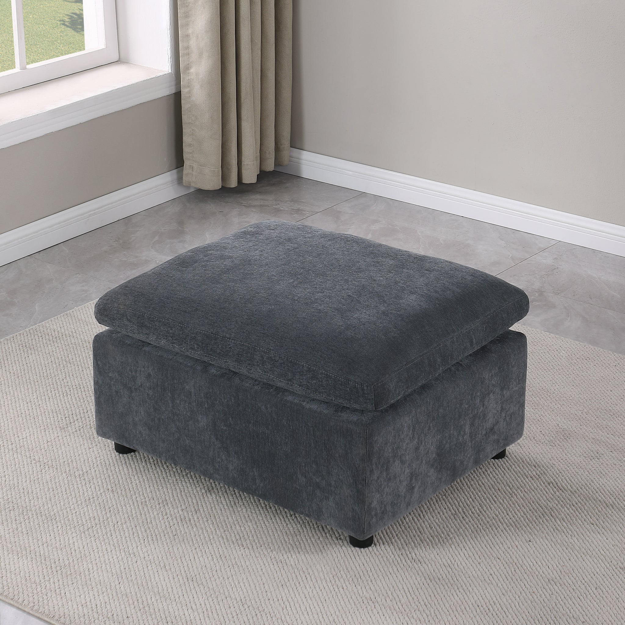 Modern Upholstered Square Modular Ottoman For Sectional Sofa,Sectional Sofa Couch, Chenille Grey Grey Fabric 1 Seat