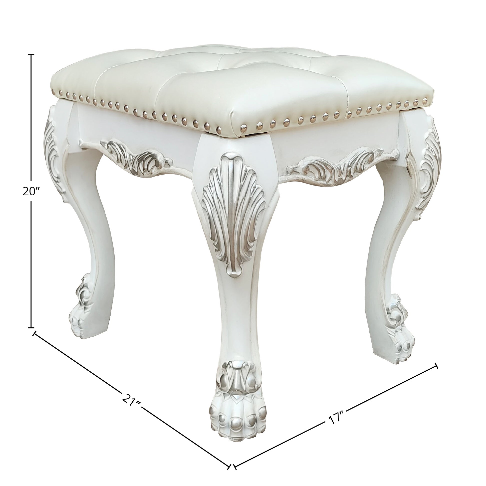 Champagne And Bone White Tufted Vanity Stool White Vanity Stools Bedroom Rectangular White Tufted Cushions Faux Leather