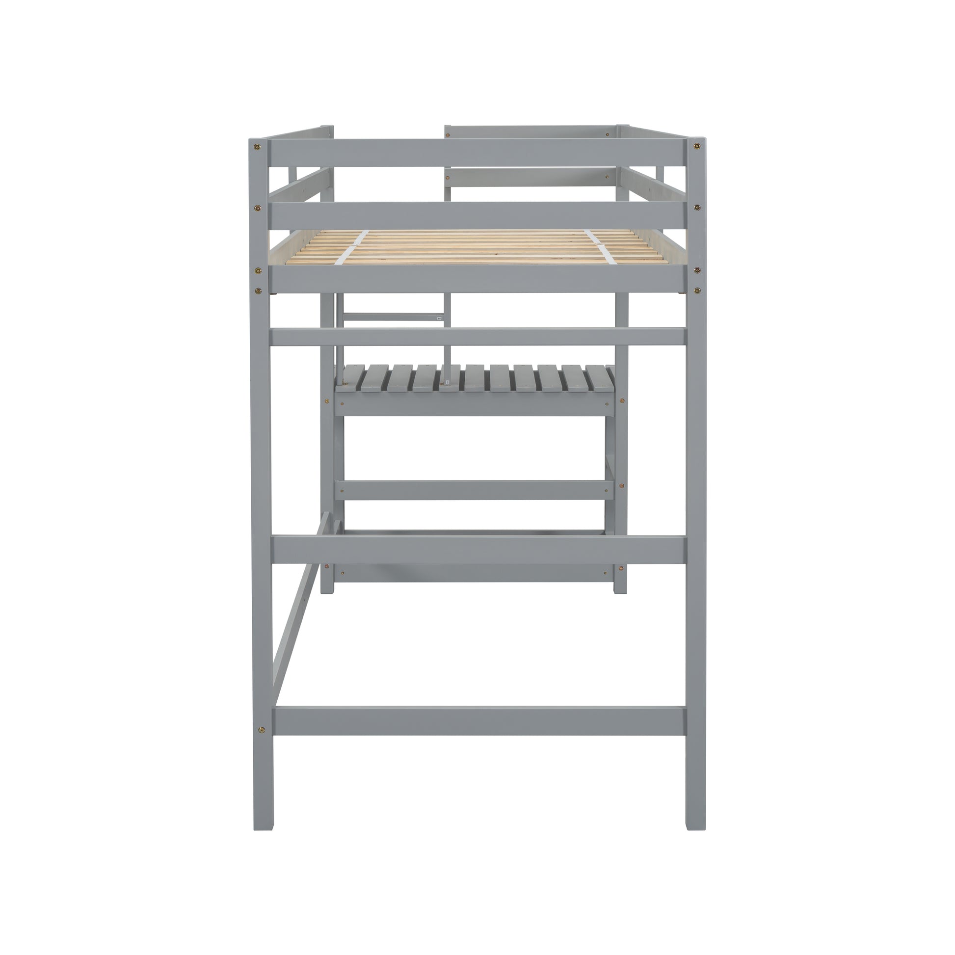 Twin Size High Loft Bed With Ladder Landing Platform, Ladders, Guardrails,Grey Twin Gray Wood Bedroom American Design Pine Bed Frame Pine