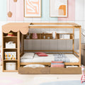 Full Size House Bed With Two Drawers And Wardrobe,Natural Full Natural Solid Wood