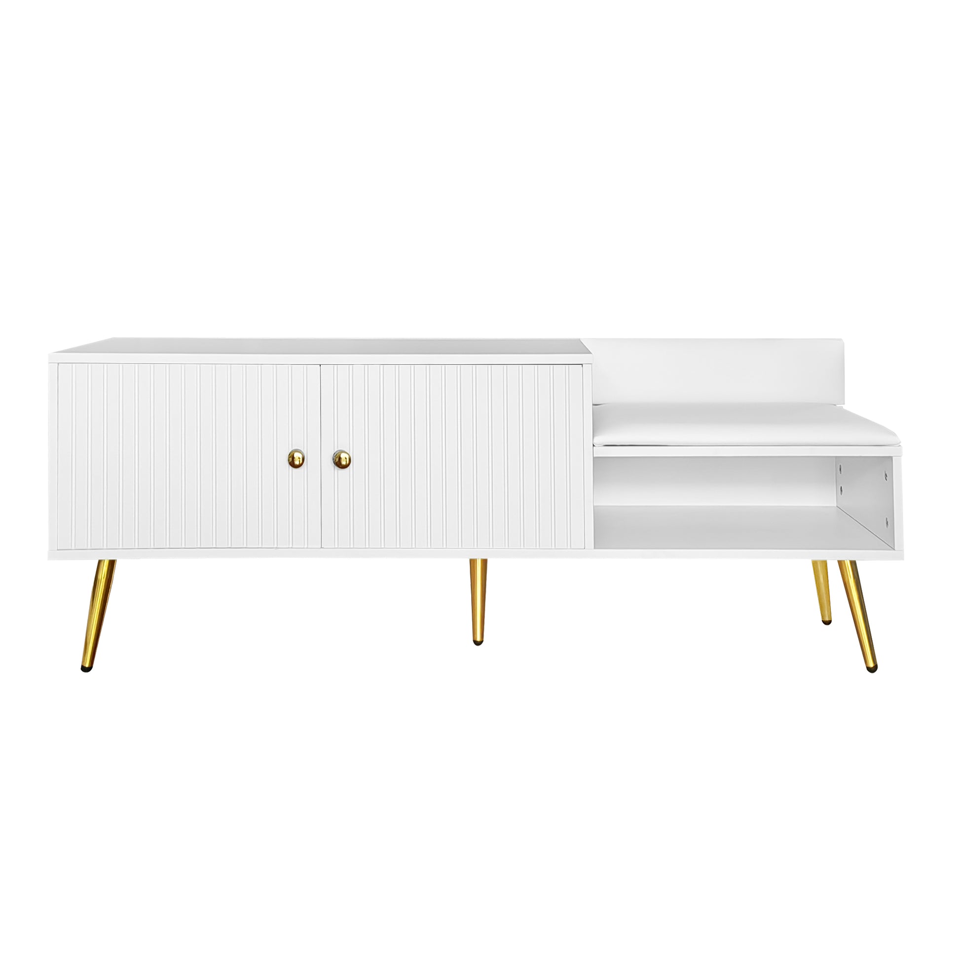 Modern Shoe Storage Bench With Hidden Storage And Upholstered Cushions For Bedside, Living Room And Entryway White White Mdf Metal