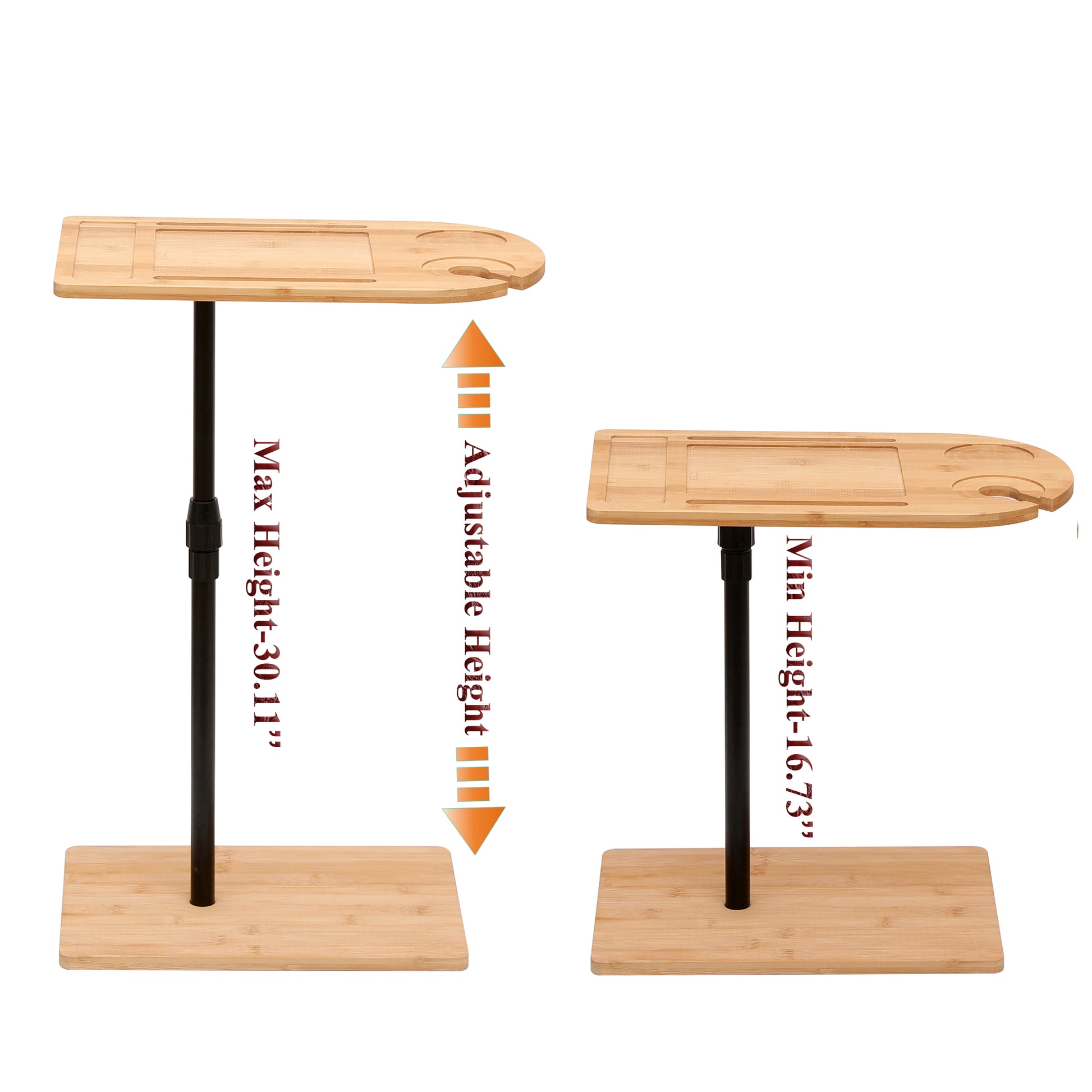 Couch Tray Table Bamboo Height Adjustable Side Table For Sofa C Shaped Oval End Tables With Slots For Bed & Chairs In Living Room & Bedroom Oval Rectangle Natural Height Adjustable & Standing Desks Primary Living Space Farmhouse Manual Freestanding Oval