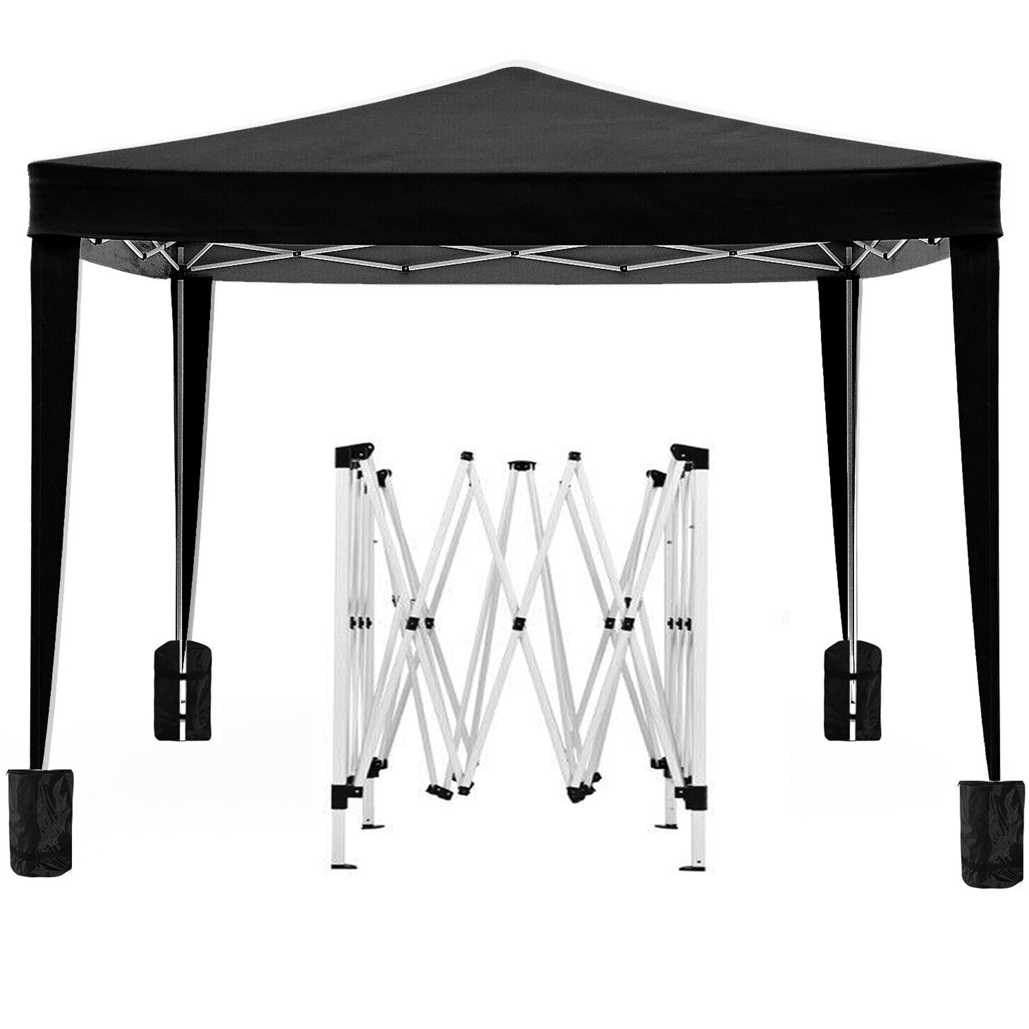 10'X10' Folding Canopy With 4 Removable Sidewalls Outdoor Event Shelter Upf 50 Gazebo Portable Tents For Parties Beach Camping Wedding Ez Pop Up Canopy 4Pcs Weight Bag Carry Bag Black Metal