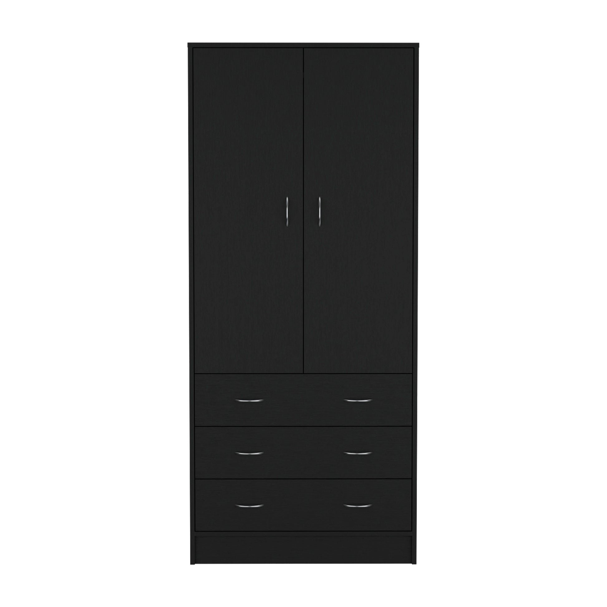 Taly Armoire With Double Doors, 3 Drawers, And Hanging Rod Black Black Particle Board