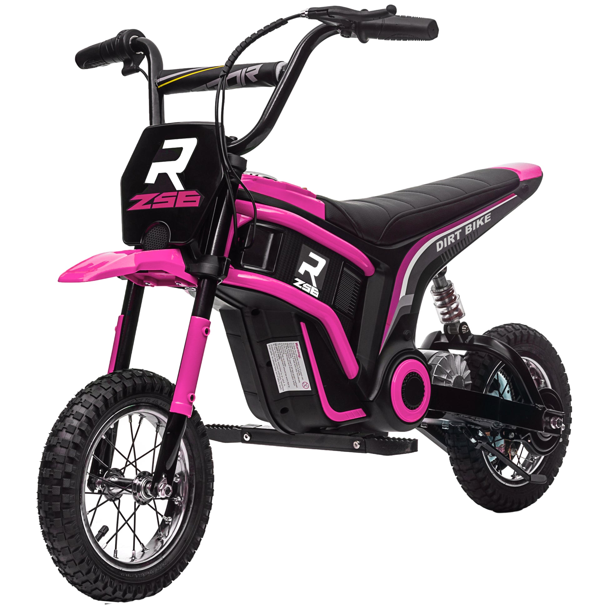 Aosom Electric Dirt Bike With Twist Grip Throttle, 24V 350W Off Road Electric Motorcycle, Up To 15 Mph With Brake, Music Horn, Rear Suspension For Ages 13 Years, Pink Pink Plastic