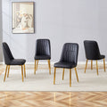 4 Modern Dining Chairs, Sleek Pu Leather Backrest, And Gold Metal Legs Bring A Comfortable Home Experience To The Kitchen, Bedroom, And Office. Black Pu