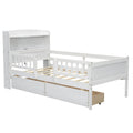 Wood Twin Size Platform Bed With Built In Led Light, Multi Functional Headboard, Guardrail And 2 Drawers, White Expected Arrival Time: 3.15 Box Spring Not Required Twin White Wood Bedroom Bed Frame