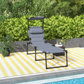 Outsunny Outdoor Lounge Chair, Adjustable Backrest Folding Chaise Lounge, Cushioned Tanning Chair W Sunshade Roof & Pillow Headrest For Beach, Camping, Hiking, Gray Grey Steel