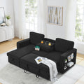 Linen Upholstered Sleeper Sectional Sofa, Shaped Modular Convertible Sofa With Storage Chaise,There Are Two Cup Holders In The Middle And Usb Multi Interface Function,Pull Out Sleep Couch Bed ,Black