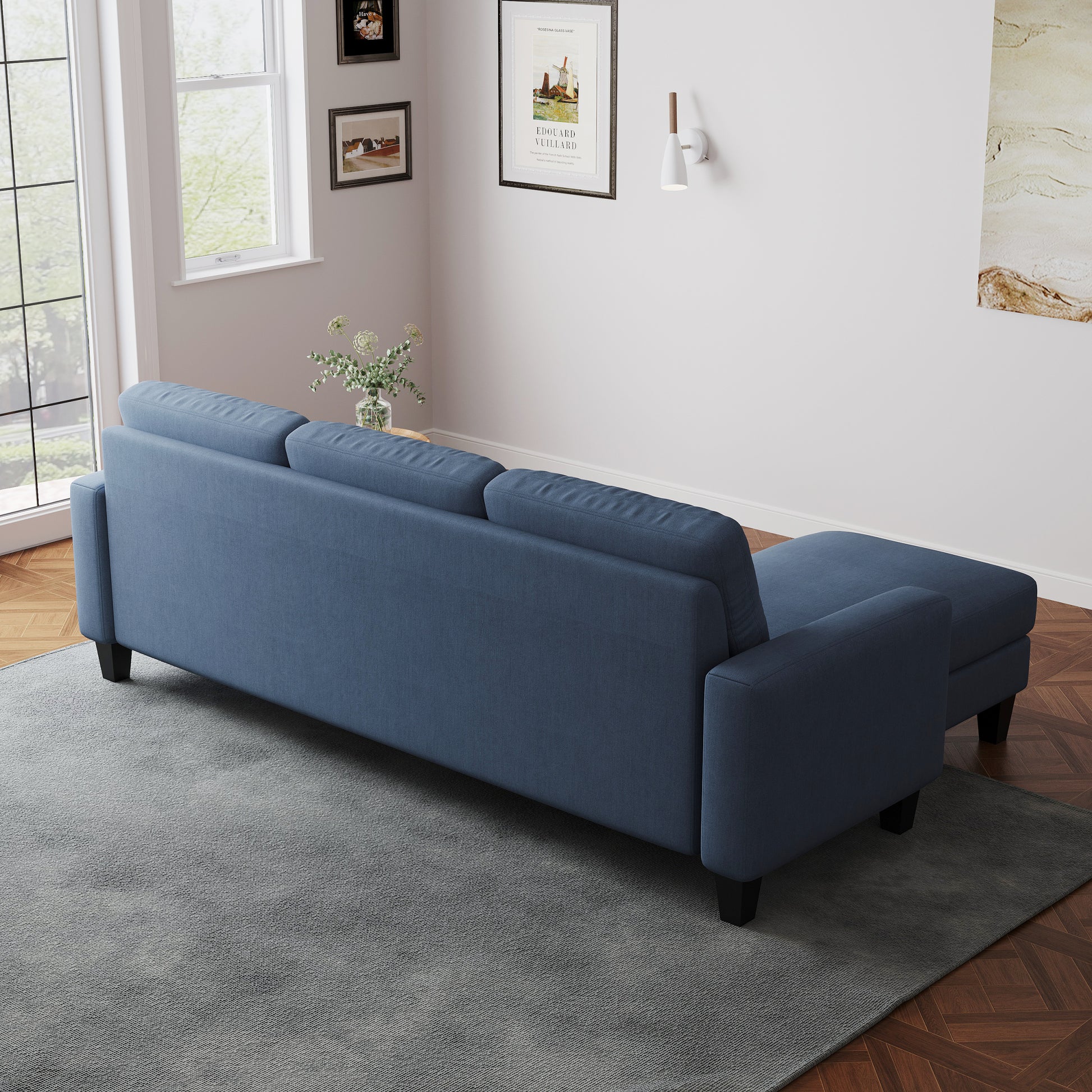 Living Room Furniture With Polyester Fabric L Shape Couch Corner Sofa For Small Space Blue Blue Foam Polyester 3 Seat