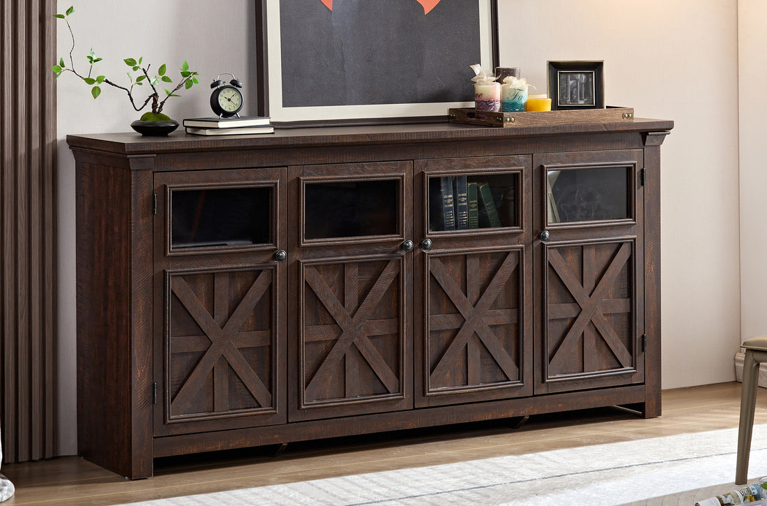 Farmhouse Sideboard Buffet Cabinet With Storage With 4 Doors, Kitchen Storage Cabinet, Coffee Bar Cabinet With Adjustable Shelf For Kitchen, Living Room, L68.35''*W15.35"*H34.65", Espresso Espresso