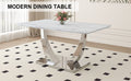 Modern Minimalist Rectangular Dining Table,White Marble Patterned Tabletop,Silver Table Legs. Used In Kitchen,Dining Room,And Living Room. Silver Mdf