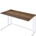 Walnut And White Writing Desk With Usb Port White Walnut Keyboard Tray Computer Desk Office Rectangular Shelves Wood Metal