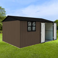 Metal Garden Sheds 10Ftx12Ft Outdoor Brown With Window Brown Metal