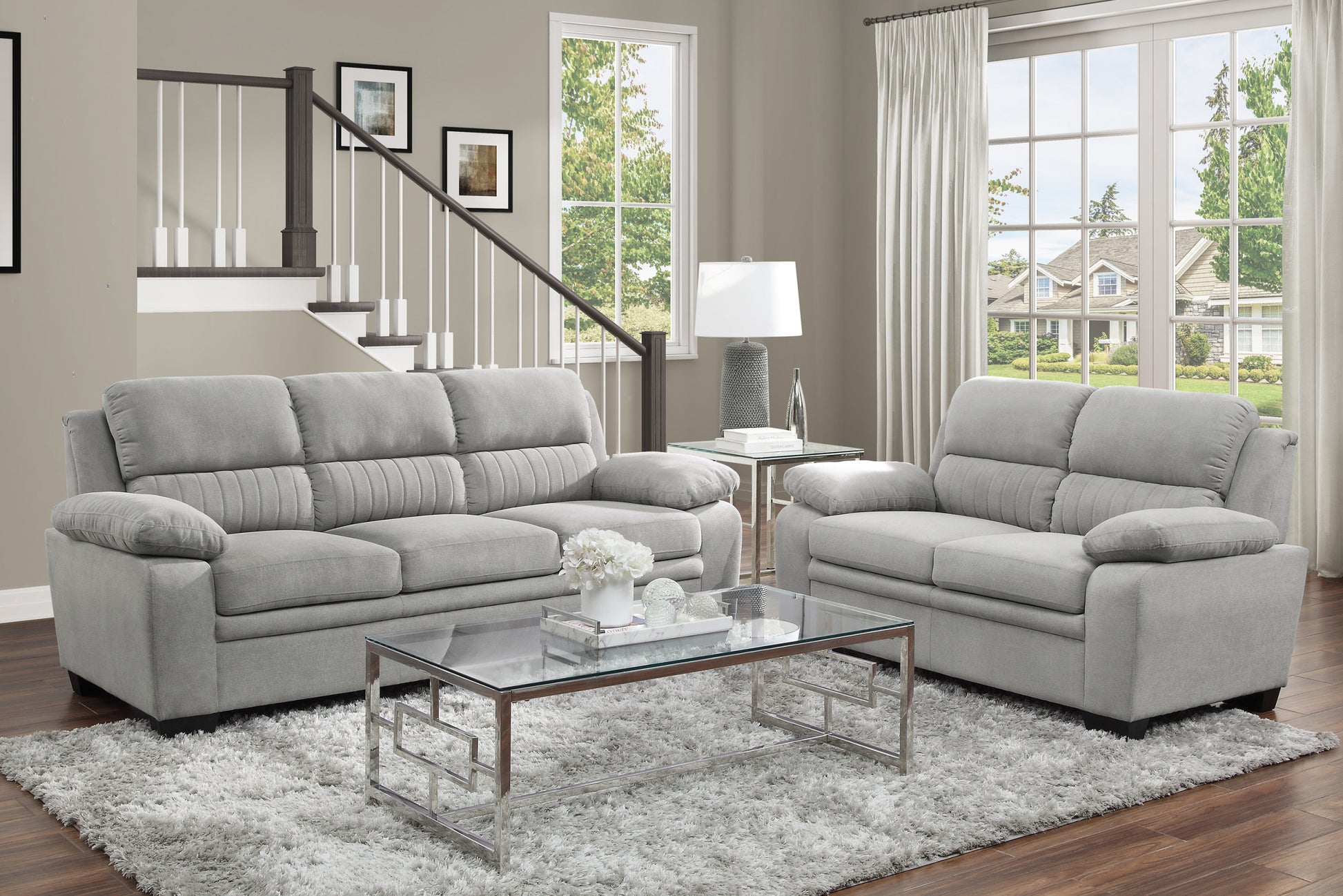 Plush Seating Comfortable Loveseat 1Pc Gray Textured Fabric Channel Tufting Solid Wood Frame Modern Living Room Furniture Gray Polyester Wood Primary Living Space Contemporary Pillow Top Arms Solid Wood