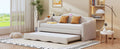 Twin Size Upholstered Daybed With Wave Shaped Trundle, Beige Beige Velvet