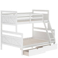 Twin Over Full Bunk Bed With Ladder, Two Storage Drawers, Safety Guardrail, White Twin Box Spring Not Required White Bedroom Bunk Pine