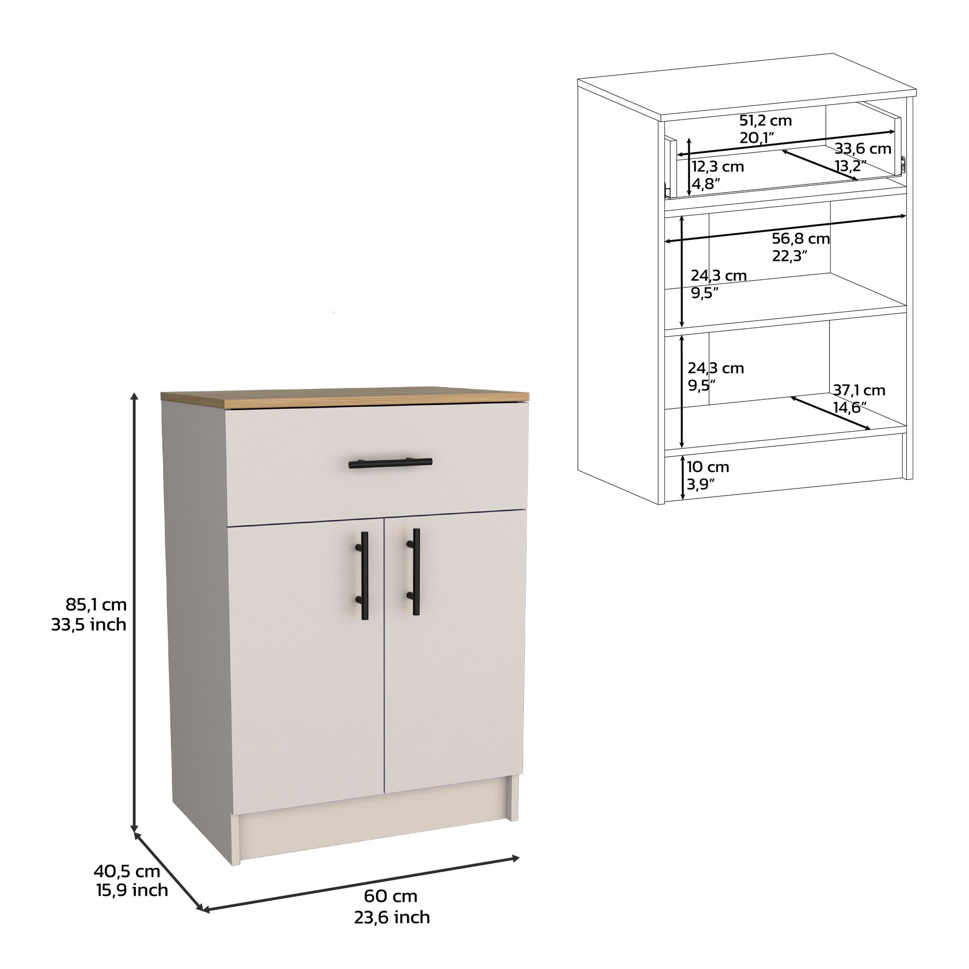 Pantry Organizer Cabinet 33" H, One Drawer, Two Interior Shelves, Two Doors, Ivory Natural Oak Multicolor Solid Wood Mdf Engineered Wood