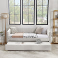 Twin Size Daybed With Trundle Upholstered Sofa Bed, With Vertical Stripes, Linen Fabric, Beige 82.5