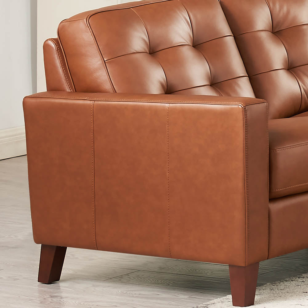 Aiden Leather Sofa Brown Memory Foam Genuine Leather 3 Seat