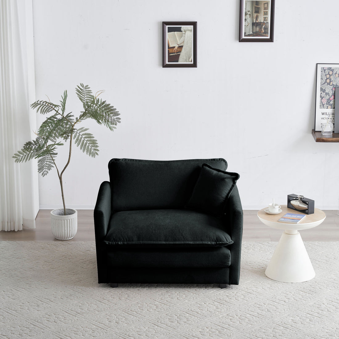 Modern Sofa Couch, 3 Piece Set Extra Deep Seat Sectional Sofa For Living Room, Oversized Sofa, 3 Seat Sofa, Loveseat And Single Sofa, Black Chenille Green Chenille 6 Seat