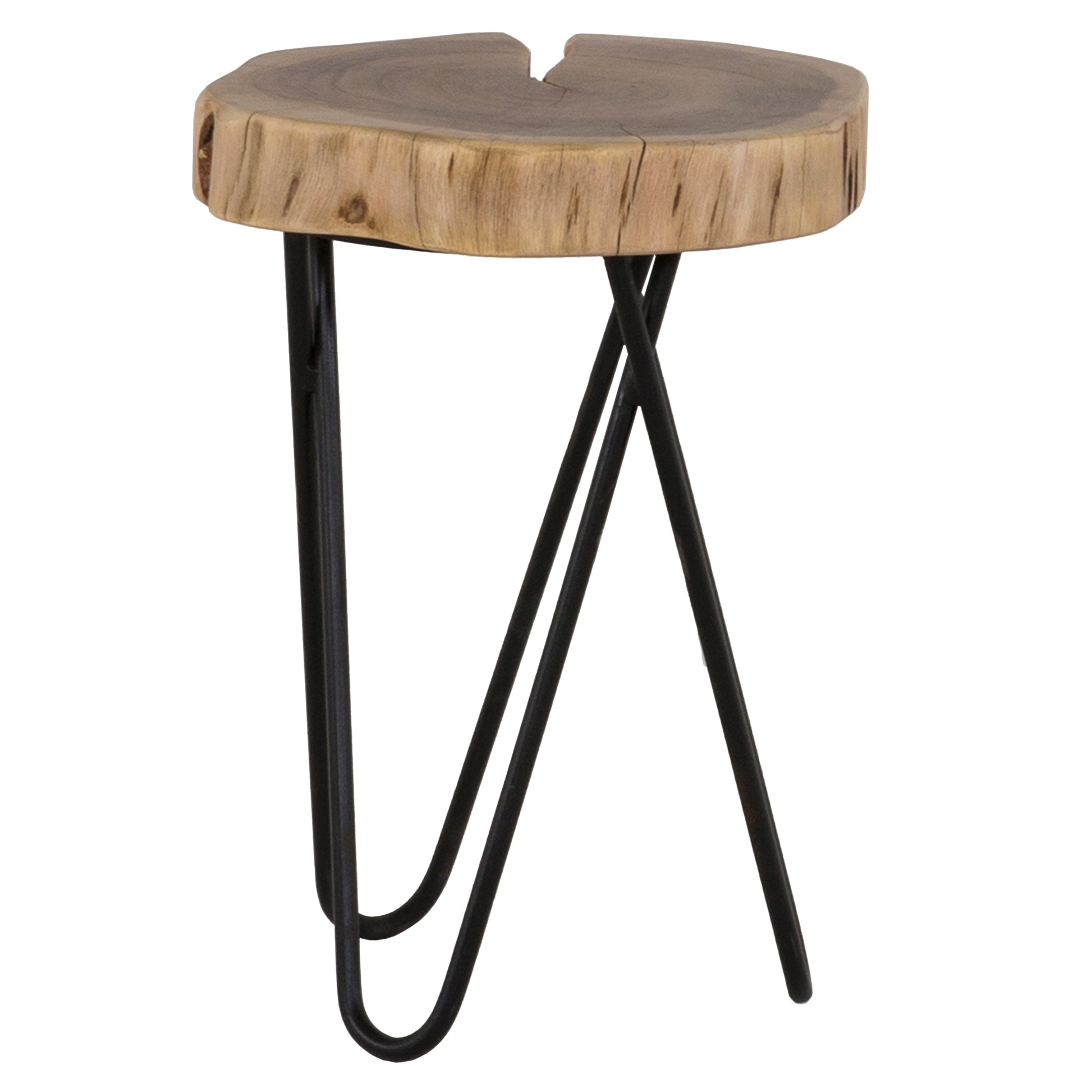 12" Acacia Wood End Side Table, Living Room Accent Stool, Iron Hairpin Legs, Home D Cor, Brown Black Black Brown Brown Primary Living Space Contemporary Freestanding Acacia Coffee & End Tables Round Acacia Wood Hairpin