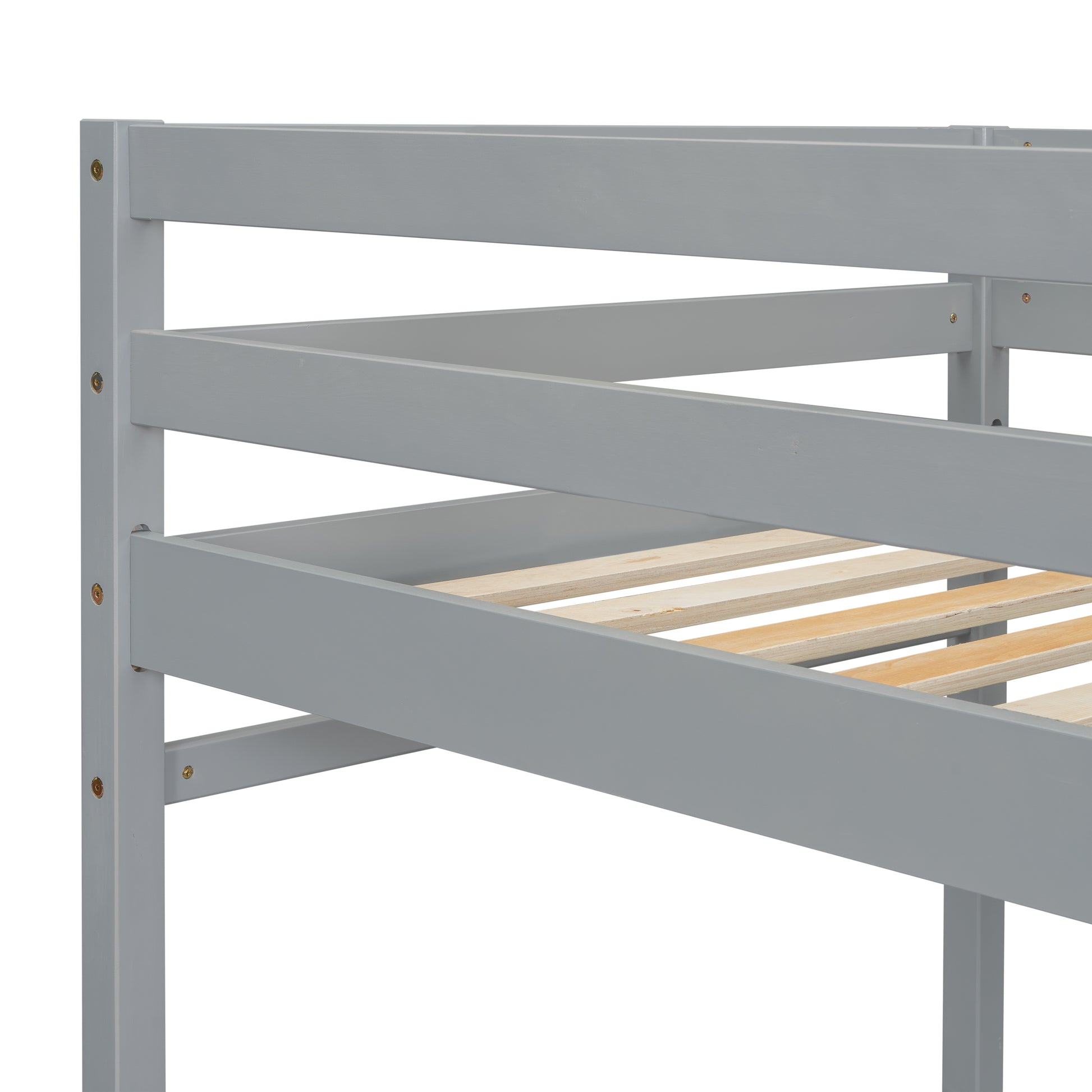 Twin Size High Loft Bed With Ladder Landing Platform, Ladders, Guardrails,Grey Twin Gray Wood Bedroom American Design Pine Bed Frame Pine