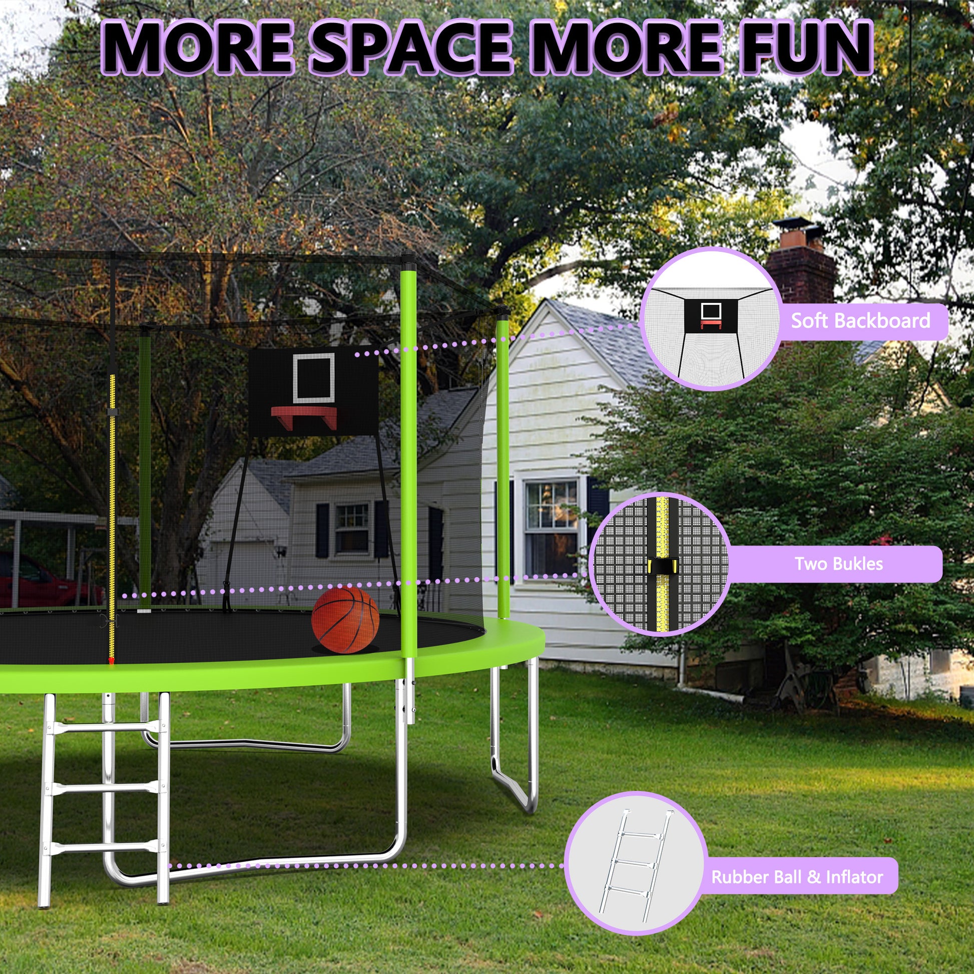 14Ft Trampoline For Kids And Adults With Net, Outdoor Recreational Trampolines For Family Green Metal