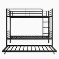 Twin Bunk Bed With Trundle Metal Bunkbeds With Ladder And Full Length Guardrail, Noise Free, No Box Spring Needed, Black Box Spring Not Required Twin Black Metal Bedroom Modern Bunk Metal Metal