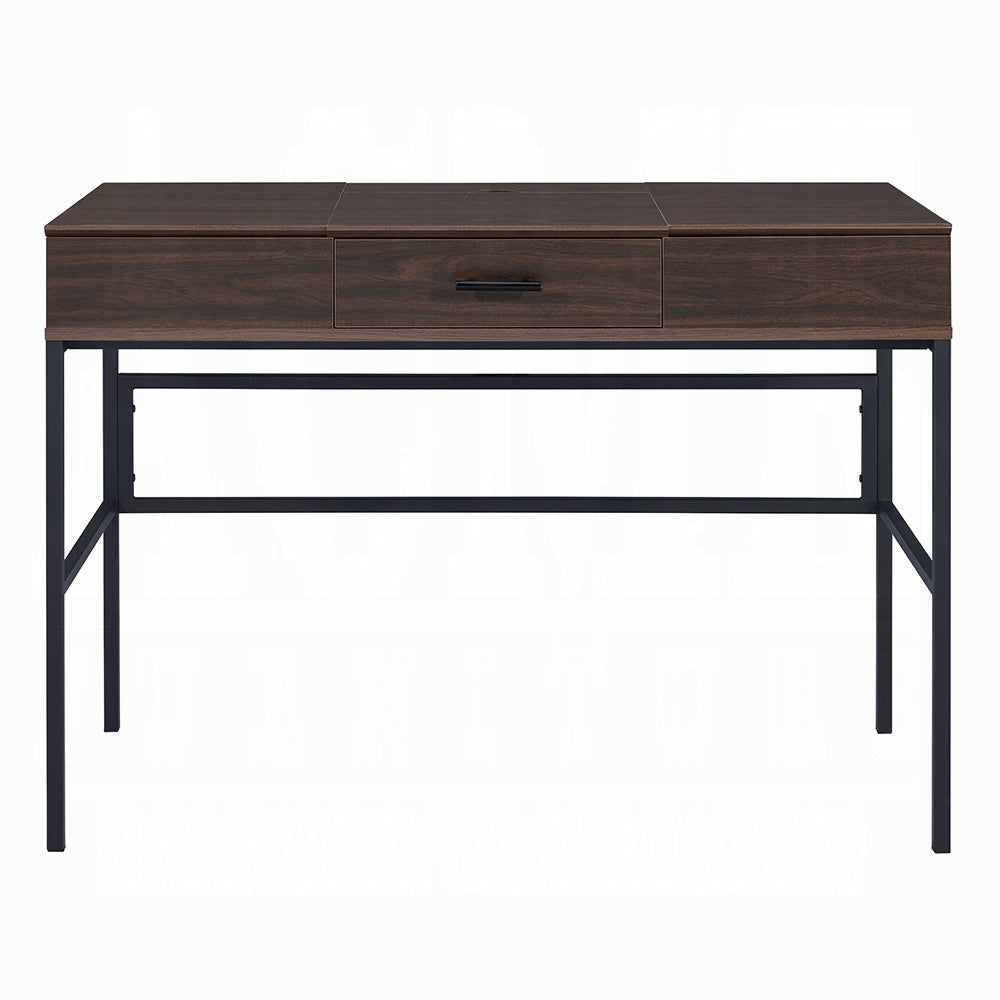 Oak And Black 1 Drawer Writing Desk With Usb Port Oak Writting Desk Office Industrial Rectangular Drawers Wood Metal