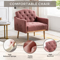 Coolmore Modern Accent Chair With Arms, Tufted Decorative Fabric Armchair With Gold Metal Legs, Upholstered Reading Chair For Living Room Bedroom Office Brush Pink Teddy Brush Pink Teddy Foam Teddy