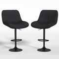 Modern Bar Stool Set Of 2, Adjustable Faux Leather Upholstered Swivel Counter Stools, Counter Height Barstools With Back For Kitchen Island Black Metal