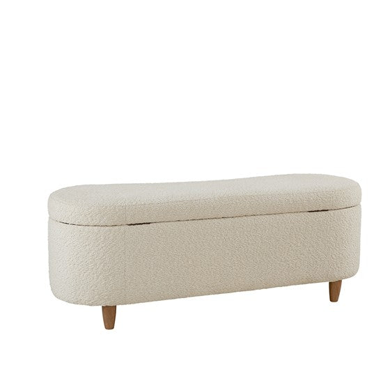 Boucle Flip Top Storage Bench Cream See Below Cream Wood