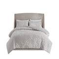 3 Piece Tufted Cotton Chenille Floral Duvet Cover Set King Grey Cotton
