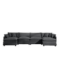 Corduroy Sofamodern Upholstered 4 Seater With 3 Footstools Corduroy Fabric Sofaoffice Living Room Apartment Comfortable Sofa, Easy To Assemble With 2 Arm Pillows And 4 Throw Pillows Grey Corduroy 4 Seat