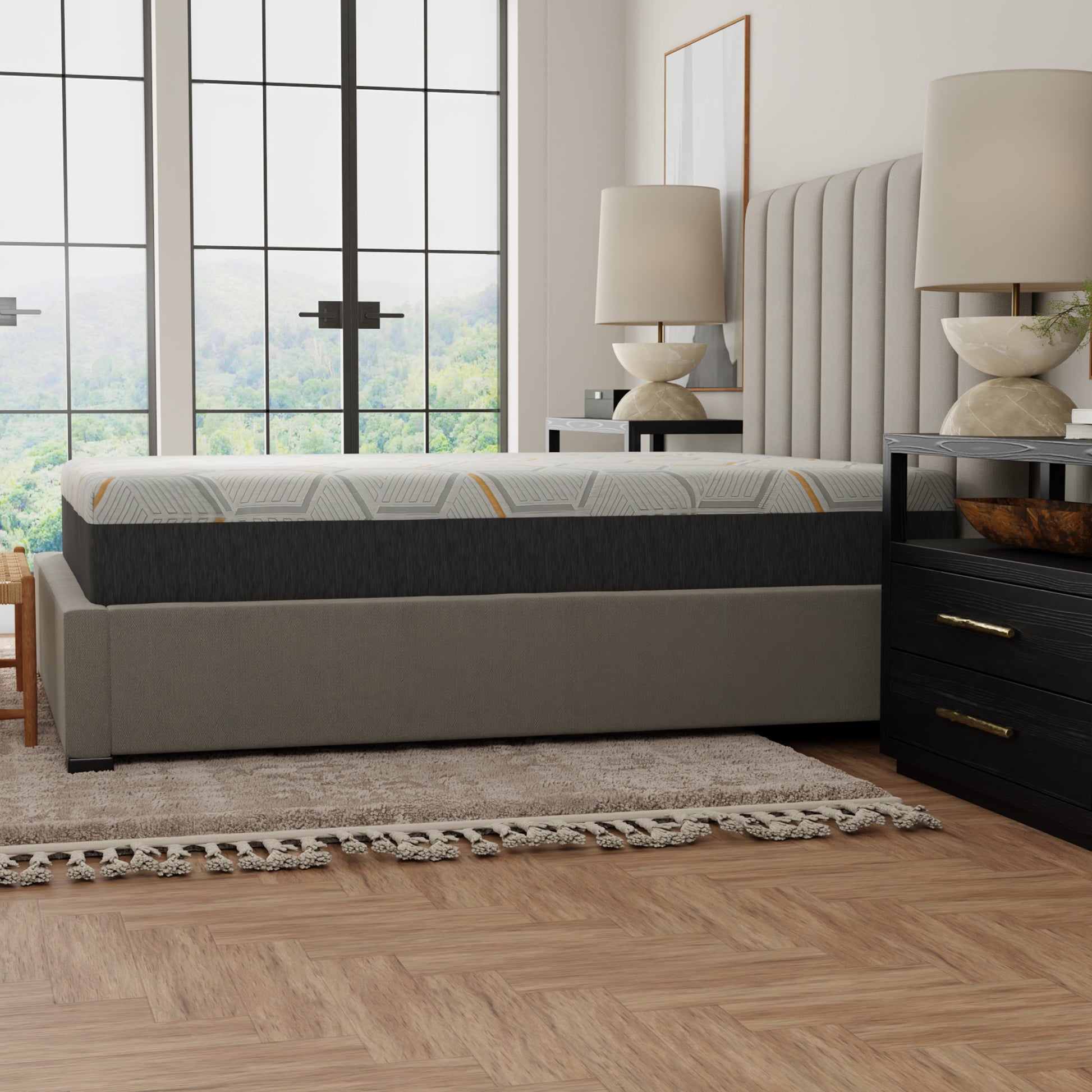 12" Copper Gel Cooling Memory Foam Mattress With Edge Support And Air Grid Base Cal King Grey Foam California King