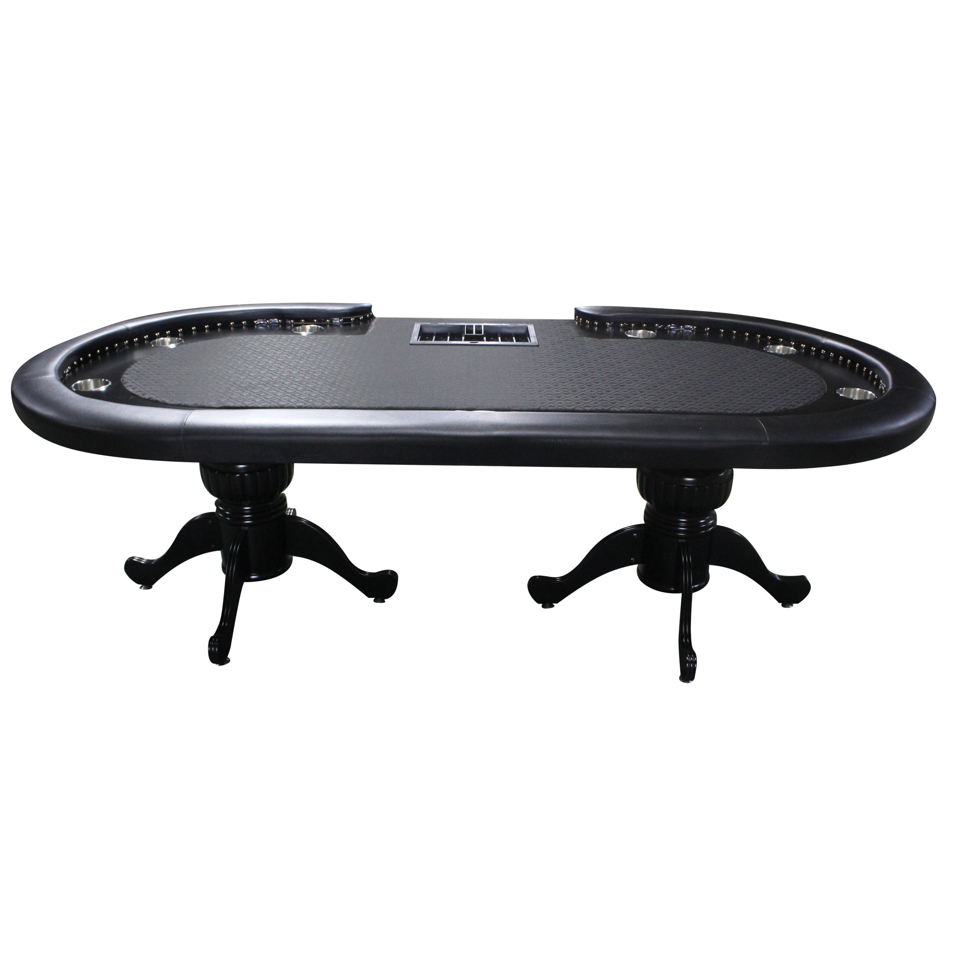 96" Poker Table For 10 Players Casino Game Texas Hold'Em Premium Oval With Round Stud Rivet Decorate Waterproof Cloth Chip Tray Cup Holders Black Primary Living Space Modern Plastic,Tech Cloth,Wood