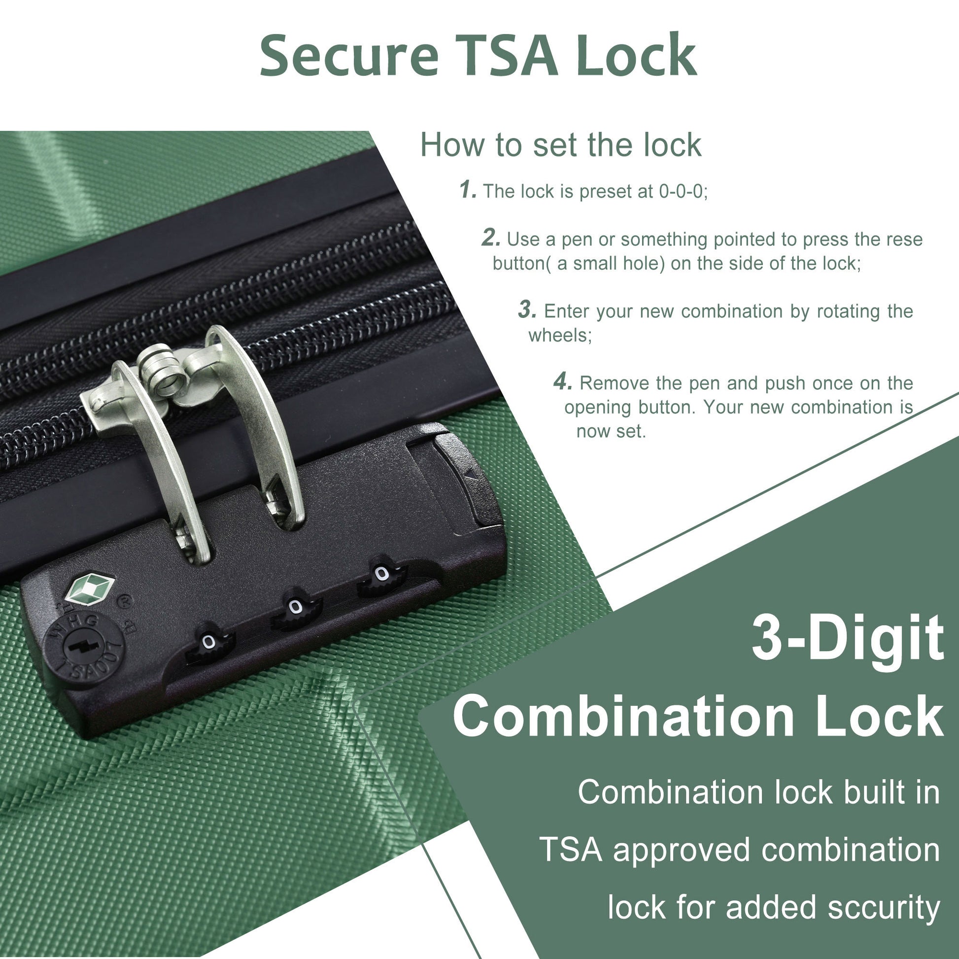 Luggage Sets 3 Piece, Expandable Hard Shell Abs Suitcases With Double Spinner, Travel Luggage Set With Tsa Lock 20 24 28Inch, Green Green Abs