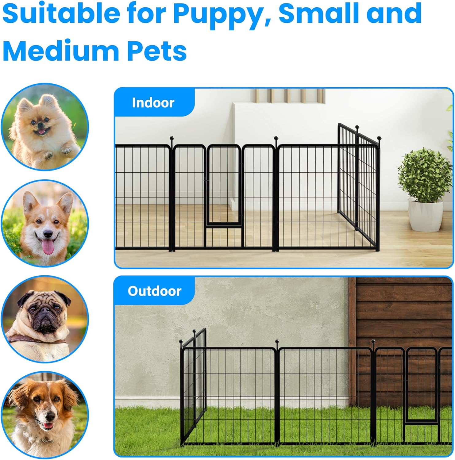Dog Playpen Outdoor, Portable Dog Playpen For Yard, Travel, Camping, 24 Inch 8 Panels Heavy Duty Dog Pen For Puppies Small Dogs, Black Black Metal