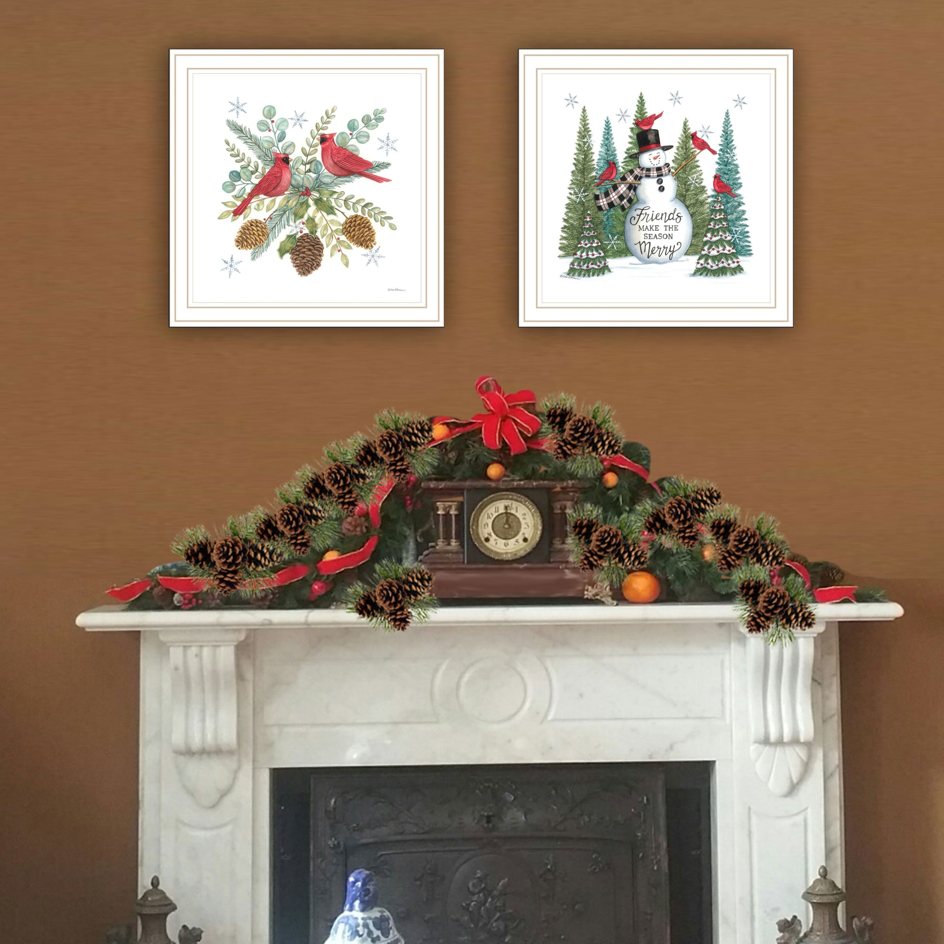 2 Piece Vignette Friends Make The Season Merry White Framed Wall Art For Living Room, Bedroom Wall Art Print For Home Decor By Deb Strain Multicolor Wood Paper