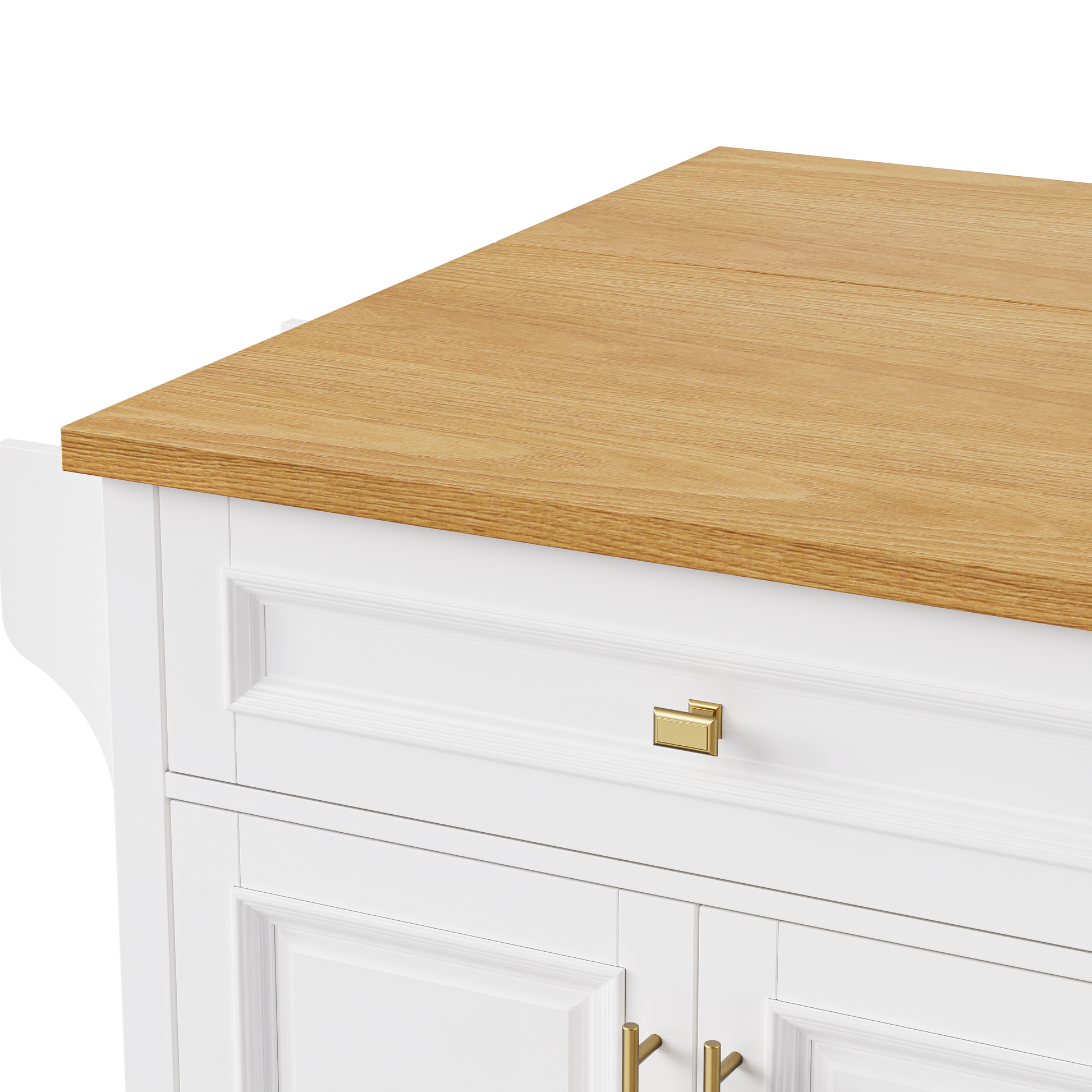 K&K 52'' Kitchen Island With Drop Leaf, Embossed Texture Kitchen Island On Wheels With Spice Rack, Towel Rack, 2 Doors And 5 Drawers, Kitchen Storage Cart With Adjustable Shelf For Kitchen, White