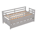 Low Loft Bed Twin Size With Full Safety Fence, Climbing Ladder, Storage Drawers And Trundle Gray Solid Wood Bed Gray Solid Wood